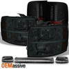 Fits 07-13 Silverado Smoked Headlights+Black Smoke LED Tail Lights+LED Roof Lamp