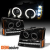 For 03-06 Silverado Avalanche Classic Halo Projector Blk Smoke Headlight+Bumper