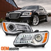 For 2011-2014 Chrysler 300 LED Light Bar [Halogen Type] Projector Headlight Pair