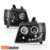 For 07-13 Tahoe Suburban Avalanche Halo Projector LED Light Bar Black Headlights