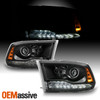 For 13-18 Ram 1500/2500/3500 White LED Signal Halogen Projector Black Headlights