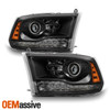 For 13-18 Ram 1500/2500/3500 White LED Signal Halogen Projector Black Headlights