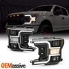 For 18-20 Ford F150 Halogen Projector Black Headlights w/ LED Sequential Signal