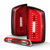 For 2007-08 Ram 1500 2500 2009 3500 LED Tube Bar Red Tail Lights +3RD Brake Lamp