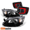 For 08-11 Impreza 12-14 WRX Projector Headlights + Light Bar Tail Combo Black