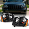 Fit 2005-2007 Jeep Grand Cherokee Black Headlights Replacement Pair Left+right