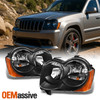 Fit 2008-2010 Jeep Grand Cherokee *Halogen Type* Black Headlights L+R Lamps
