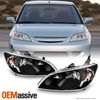 [Black] Fits 2004 2005 Honda Civic Left + Right Side Headlights Front Lamps Pair