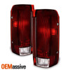 For 1992-96 Ford F150 F250 F350 Bronco Black Headlights+Dark Red Tail Lamps Pair