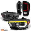 Fits 16-23 Tacoma SR SR5 Black Smoke LED DRL Headlight + Full LED Tail Light