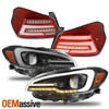 For 15-21 WRX Black LED DRL Sequential Projector Headlight+Red LED Tail Light