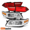 Fit 04-08 Acura TSX LED Bar DRL Projector Chrome Headlights + Tail Lights Combo