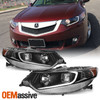 For 09-14 Acura TSX LED DRL Tube Projector Black Headlight Headlamps Left+Right