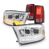 Headlights Replacement For 09-18 Dodge Ram Projector + Red LED Tail Lights