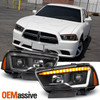 Fit [Switchback LED] 2011-2014 Dodge Charger Black DRL Tube Projector Headlights
