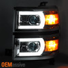 Fit 2014-2015 Chevy Silverado 1500 LED DRL U Neon Bar Style Projector Headlights
