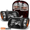 Fits 2005 Toyota Tundra Double | Crew Cab Black Headlights+Dark Red Tail Lights
