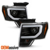For 2009-2014 Ford F150 Halogen Projector [Built-In LED] Black Headlights C-Tube