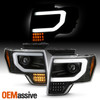 For 2009-2014 Ford F150 Halogen Projector Black Headlights Full LED Beam +C-Tube