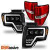 For 2009-2014 Ford F150 Full LED Projector Black Headlights+ Chrome Red TailLamp