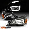 For 2003-2007 Honda Accord LED Tube DRL Parking Halogen Black Headlights Pair
