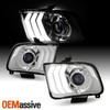 For 2005-2009 Ford Mustang LED Tube Parking Halogen Projector Chrome Headlights