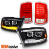 For 13-18 RAM 1500 2500 3500 LED [Dual Projector] Black Headlights+Red Tail Lamp