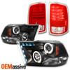 For 13-18 Ram 1500 2500 3500 LED [Halo Projector] Black Headlights+Red Tail Lamp