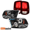 For 13-18 RAM 1500 2500 LED [Halo Projector] Black Headlight+ Red Smoke TailLamp