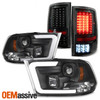For 09-18 Ram 1500 2500 3500 Projector Headlights + Black LED C-Shape Tai Lights