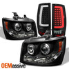 For 07-14 Chevy Tahoe Suburban Dual Halo Projector Black Headlamp+ Tube TailLamp