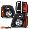 For 07-14 GMC Yukon XL 1500 2500 SUV Black Headlights+ LED C-Tube DRL Tail Light