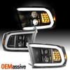 For 09-18 Dodge Ram 1500 2500 3500 Halogen w/LED DRL Projector Headlights Black