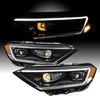 For 2019-2021 Volkswagen VW Jetta LED Tube DRL Projector Black Headlights Pair