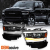 For 2019-2023 Ram 1500 [Full LED] Tube Headlights w/ Black Bezel Reflector Pair