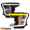 For 2018-2020 Ford F150 XL XLT Lariat Halogen Black Headlights Pair w/ LED DRL