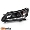 For 13-15 Honda Accord Sedan Halogen Projector Black Headlight Driver w/ LED DRL