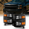 Fit 2014-2015 Chevy Silverado 1500 Pickup Black Headlights L+R Replacement