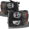 Fit 07-13 Chevy Silverado Replacement Black Headlights Headlamps L+R