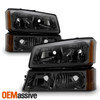 Fits 2003-2006 Silverado 03 04 05 06 Avalanche Smoked Headlights+Bumper Signal