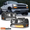 Fit Black 99-02 Silverado 00-06 Tahoe Suburban Headlights +LED Bumper Signal