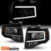 For 2007-2014 Ford Expedition LED Bar [C-Tube] Parking Lamp Black Headlight Pair