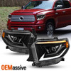 For 14-21 Toyota Tundra Halogen Projecot Black Headlight w/LED Sequential Signal