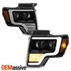 For 2009-2014 Ford F150 Halogen Projector Black Headlights w/LED Tube DRL Signal