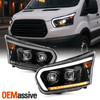 For 15-23 Ford Transit 150 250 350HD Projector Glossy Black Headlights w/LED DRL