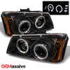 Fits 03-06 Silverado Pickup Truck Black Bezel Dual Halo Projector Headlights