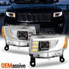 For 14-16 Jeep Grand Cherokee LED DRL w/Sequential Projector Headlights Chrome