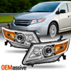 Fits 2011-2017 Honda Odyssey Chrome Housing Amber Corner Headlights Lamps Set