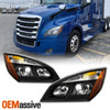 For 2018-2023 Freightliner Cascadia 126 [Halogen Type] Black Headlights Pair L+R