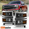For 2014-2015 Chevy Silverado 1500 Halogen Projector Headlights Headlamp Black